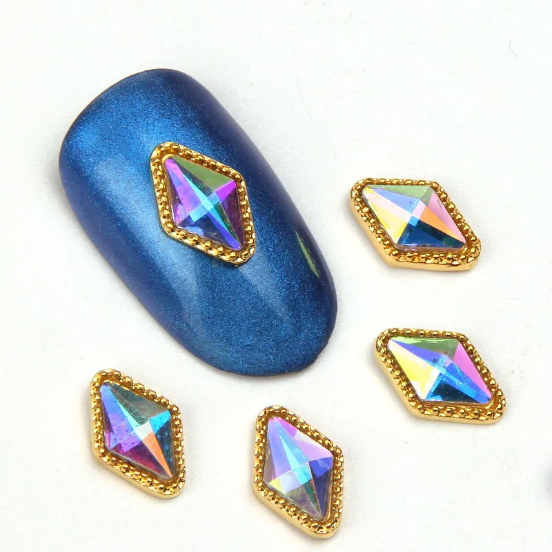 Elessical 10 шт./лот Золотой ромб Форма блестящие Стразы Дизайн ногтей украшения 3D
