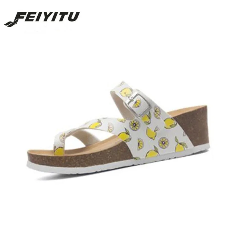 Новинка 2019 Модные женские сандалии FeiYiTu на пробковой платформе летние пляжные с