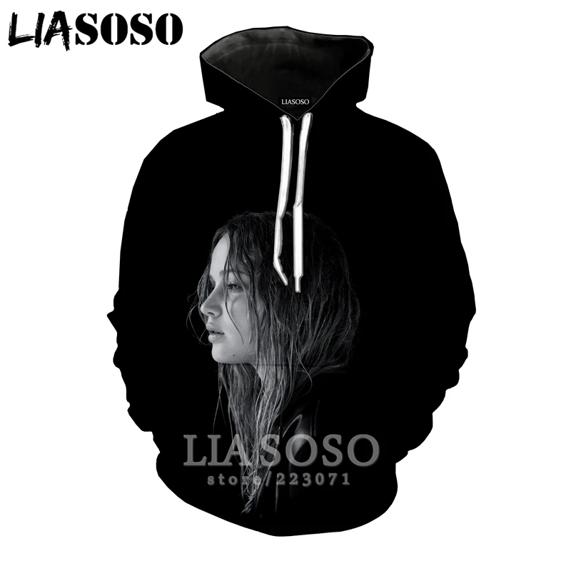 LIASOSO новинка зимы 2019 Мужская и Женская толстовка с 3D принтом Дженнифер Лоуренс