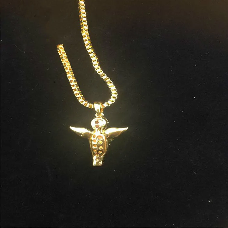 Золотой тон Iced Out Цепочки и ожерелья набор микро Ангел Кулон молитве руки