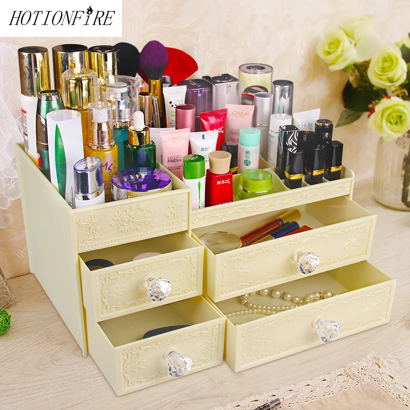 

Plastic Lattice Design Compact and Durable Large Capacity Open Type Household Cosmetic Opening Box Make Up Cases Storage Box