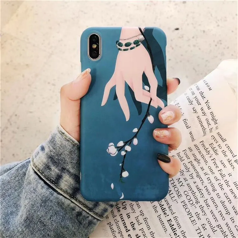 Ourpho свежий и холодный ветряной руки персиковый цветок чехол для iPhone X XR XS MAX fiber jade