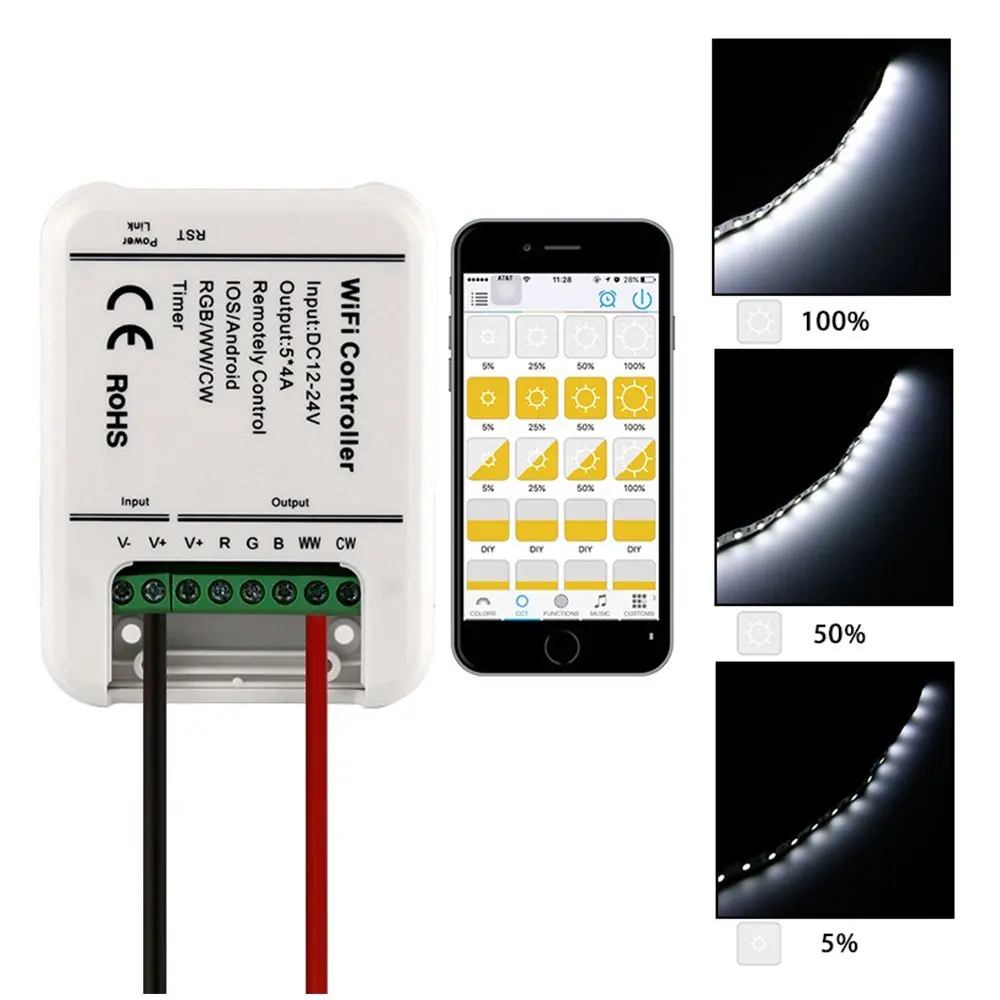 Оригинальный 16 миллионов цветов Wifi 5 каналов RGB/WW/CW led контроллер управление