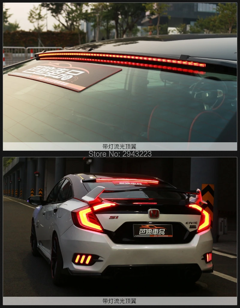 Для Honda Civic спойлер 10th ABS пластик глянцевый черный цвет задний багажник на крыше крыло загрузки задний спойлер со светодиодной подсветкой