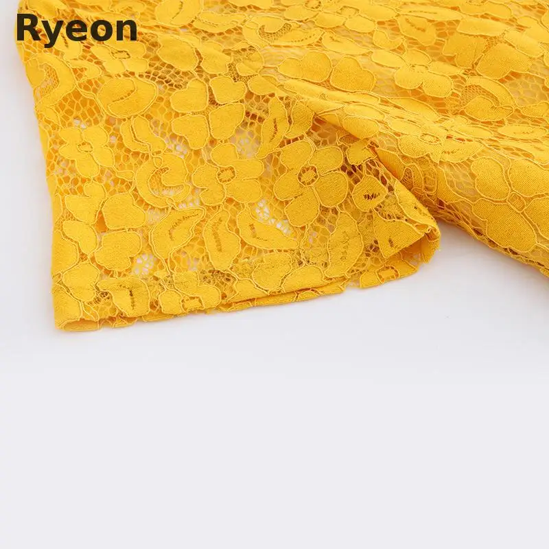 Ryeon l 5xl плюс размер лето желтый офис кружева женщин одевается о шея кружевом