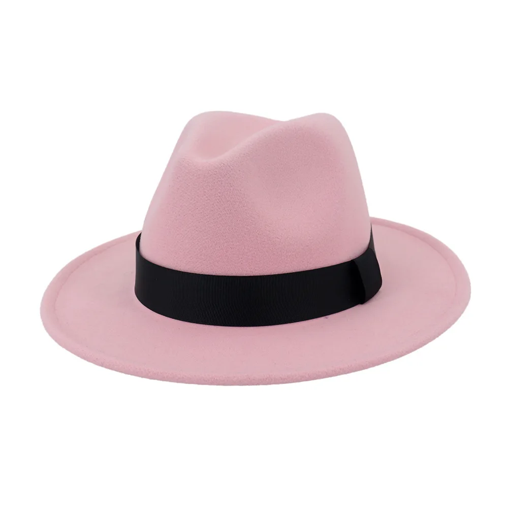 QIUBOSS для мужчин женщин плоские поля Джаз Шерсть фетр Fedora шапки черная лента украшения просто унисекс Панама шляпа игрока Trilby QB54