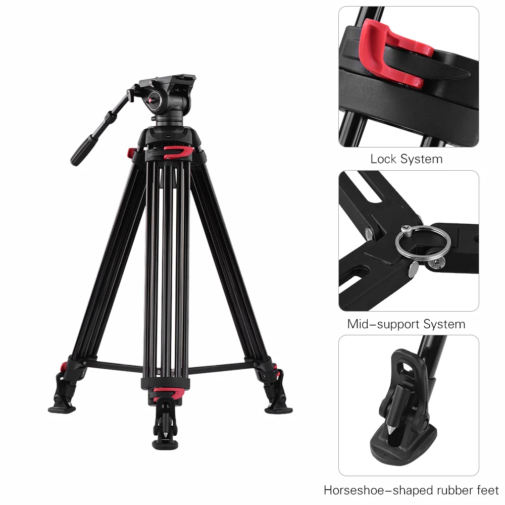 Andoer XTK-8018 Штатив для профессиональной фотосъемки с 360 панорамной гидравлической головкой 180 см Максимальная высота 10 кг нагрузка