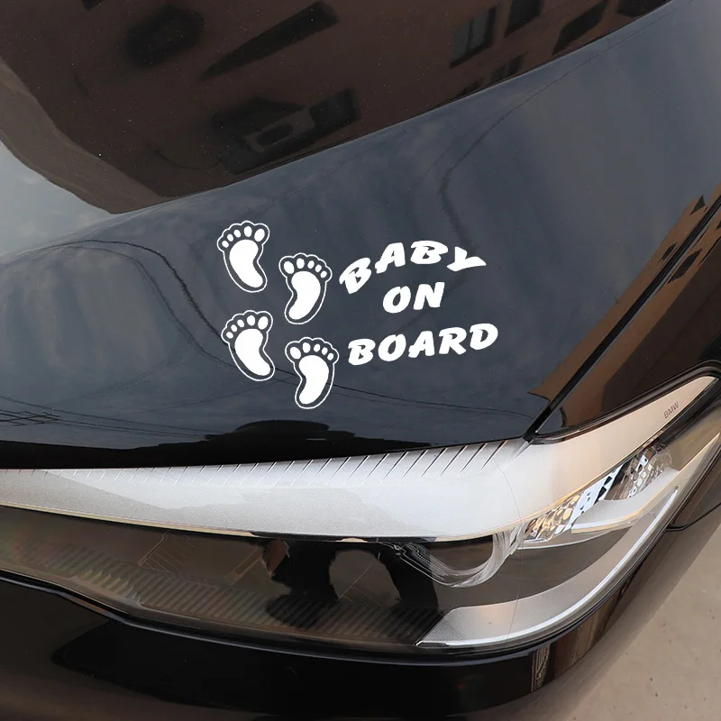 

YJZT 17.2X12.1CM Baby's Footprints Funny Cartoon Car Sticker BABY ON BOARD Warning Vinyl Decals C25-0051