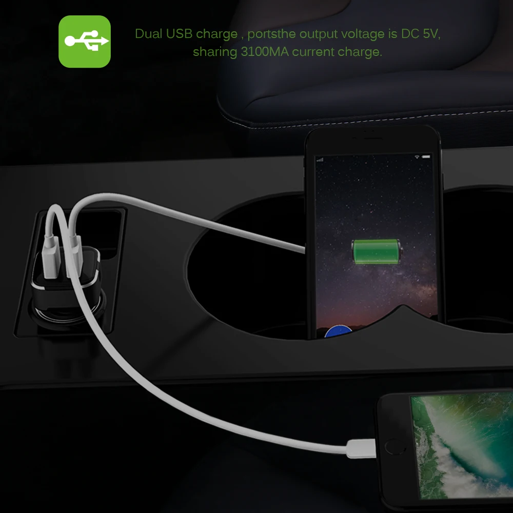 Автомобильное зарядное устройство Powstro 3.1A двойной USB Смарт-адаптер для быстрой зарядки с выключателем питания Вольтметр для обнаружения тока для iPhone iPad samsung