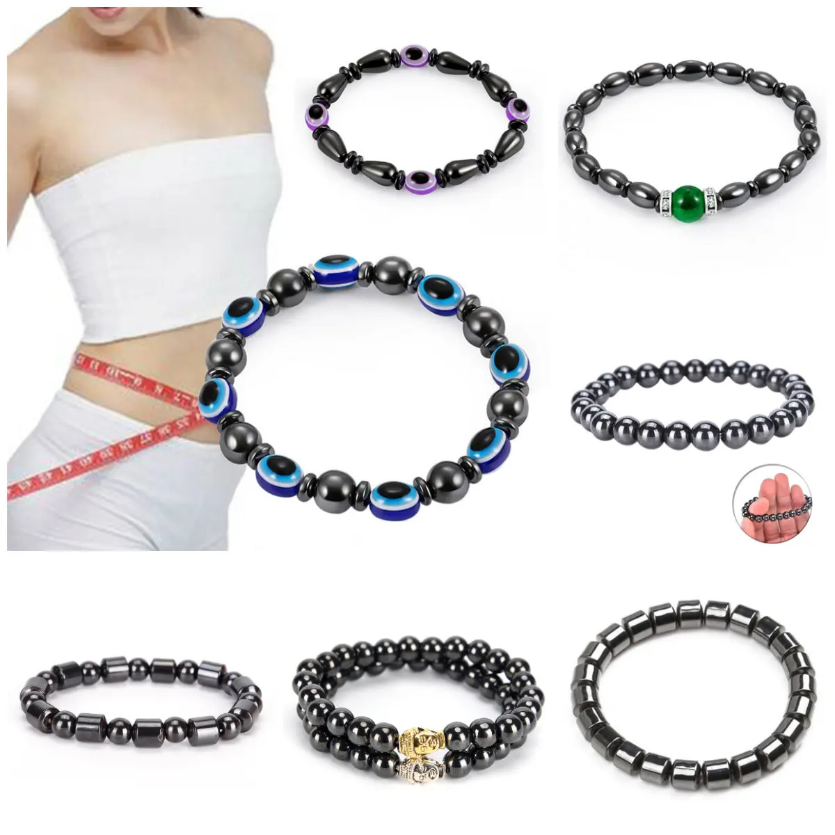 Биомагнетизм натуральный магнитный терапевтический браслет черный камень синий