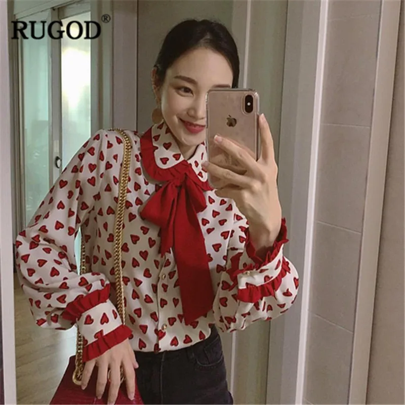 Женская шифоновая рубашка RUGOD винтажная Повседневная Блузка с длинным рукавом и