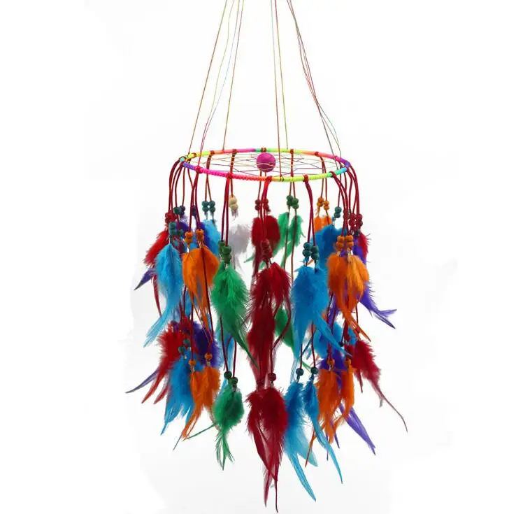Художественная Новая Мода оригинальность настенный петух перо жемчуг Ловец снов, китайский колокольчик индийский кулон Ловец снов подарки - Цвет: colorful
