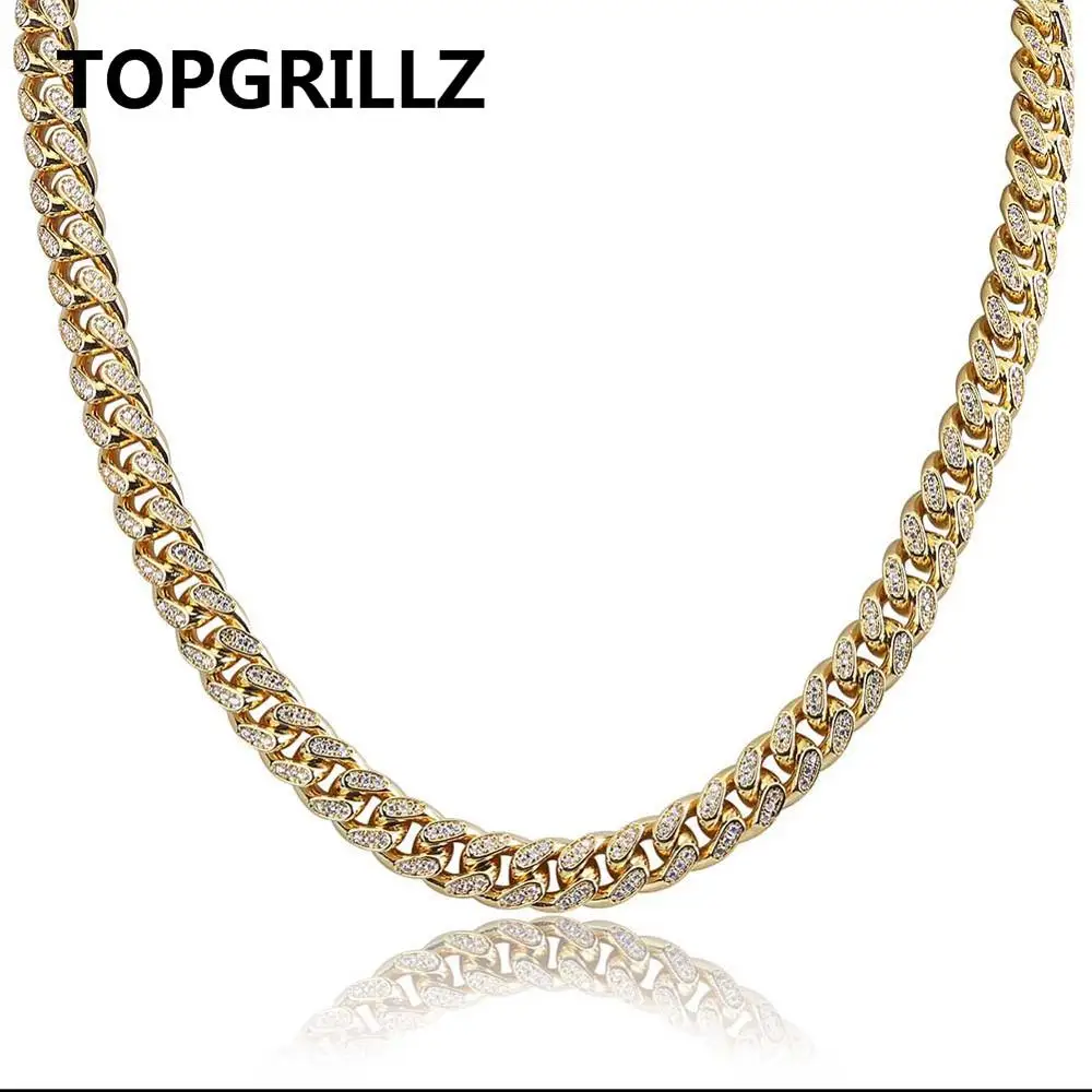 TOPGRILLZ Майами, кубинская Сеть 10 мм Ожерелье Шарм для мужчин Золото Серебро Цвет Iced Out Micro Pave кубический циркон хип хоп Ювелирные изделия Подарки - Окраска металла: Gold