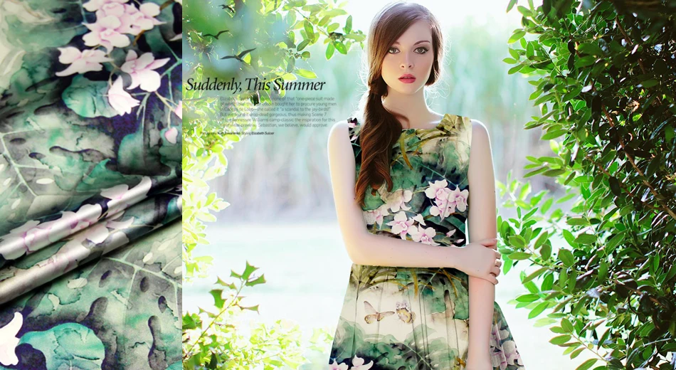 Роскошная Новая Зеленая Шелковая ткань с цветочным принтом 19 мм спандекс 97% шелк