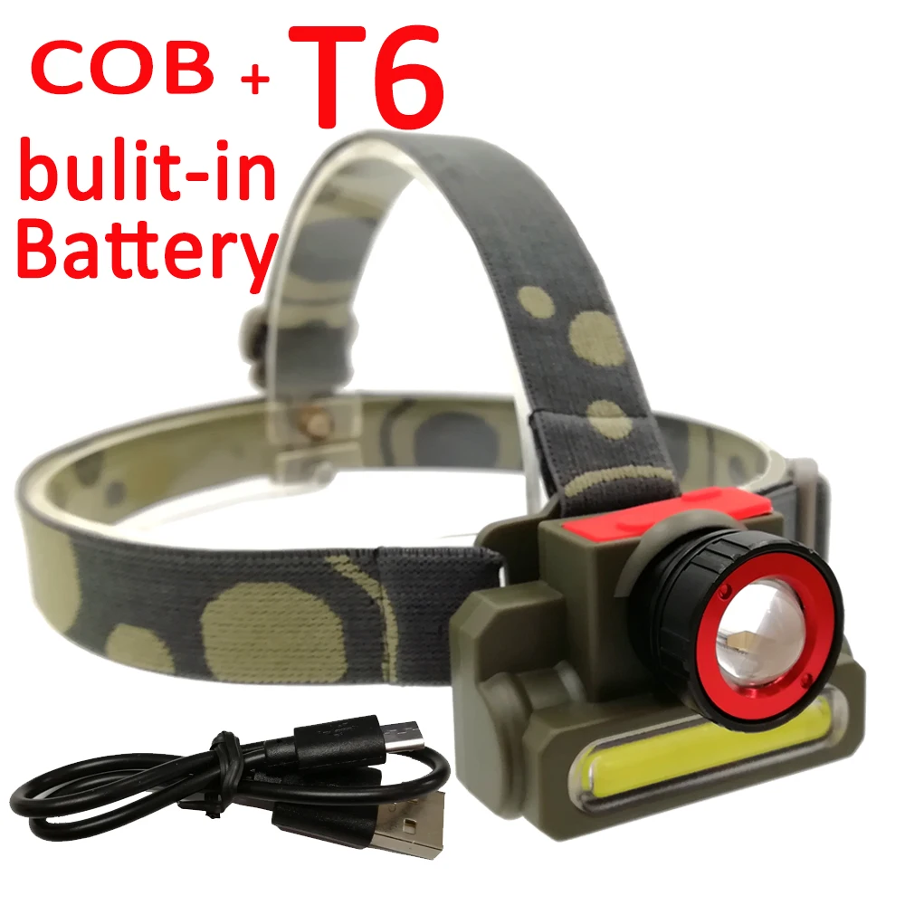 XML T6 + COB светодиодный налобный фонарь 2 светодиодные перезаряжаемые фары