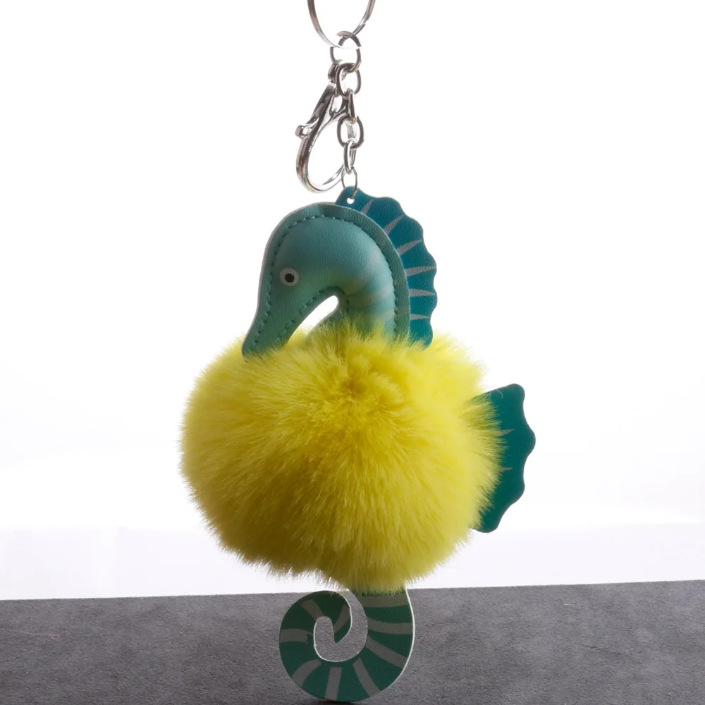Модные морской конек кукла брелок помпоном из меха кролика мяч автомобиля