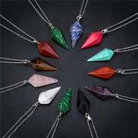 2018 new hexagonal column cone necklaces natural crystal pendants pink stone pendant chains necklace for women fine jewelry