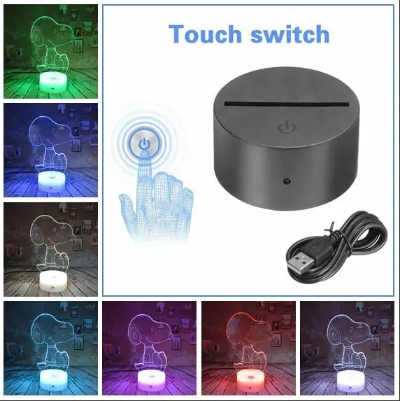 Touch 7 Colors Милый детский подарок Снупи 3D ночной Светильник Иллюзия светодиодный сенсорный 7 цветов градиент детская спальня настольная лампа подарки на день рождения Рождество Decoratio - Испускаемый цвет: Touch 7 Colors