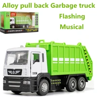 high simulation garbage truck model1 43 scale alloy pull back toy cars flashing musicaldiecasts toy vehiclfree shpping