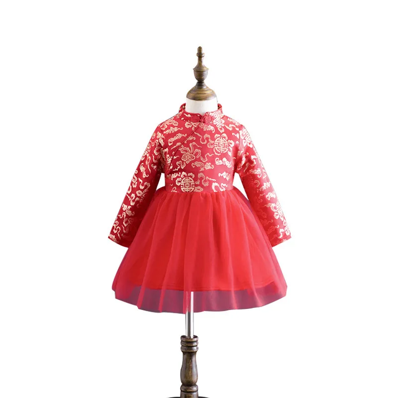 Дети вечернее платье принцессы красный атласный китайский женский халат Одежда