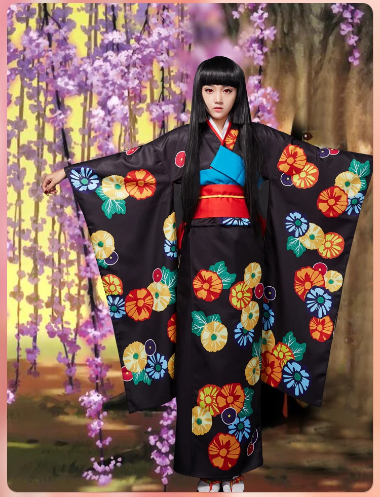 Anime! Jigoku Shoujo Enma Ai Bathrobe Kimono Lovely Gothic Uniform Cosplay Costume Halloween Carnival Outfit Free Shipping |