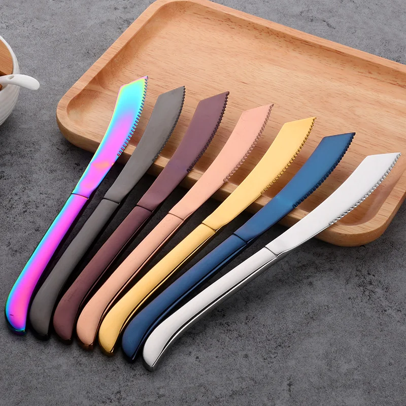 

6pcs/set Gold Stainless steel Steak Knife Western Style Dinner Knives food serving tools Tableware Set Sharp Cutlery Dinnerware