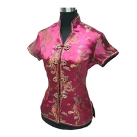 burgundy chinese women satin rayon tang clothing novelty shirt tops v neck blouse vintage han fu top size s m l xl xxl xxxl