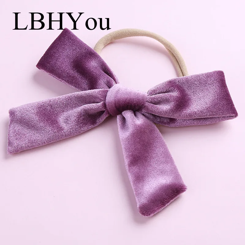 15pcs/lot Velvet Bows Nylon Headbands For Girls Handmade Elastic Knotbows Hairbands School Baby Kids Head Wraps | Аксессуары для
