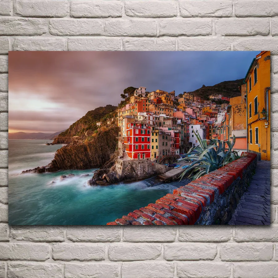 

gorod italiia home building rocks sea shore landscape posters on the wall picture home living room decoration for bedroom KH768