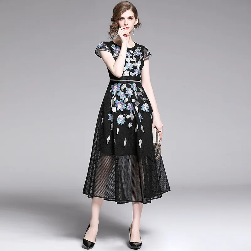 Женское кружевное вечернее платье с цветочным принтом дизайнерское платье-миди