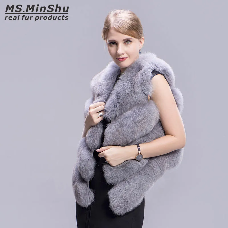 

Ms.MinShu Genuine Fox Fur Waistcoat Female Luxury Coat Sleeveless Vest Natural Real Fur Vest Jacket Sleeveless Outwear