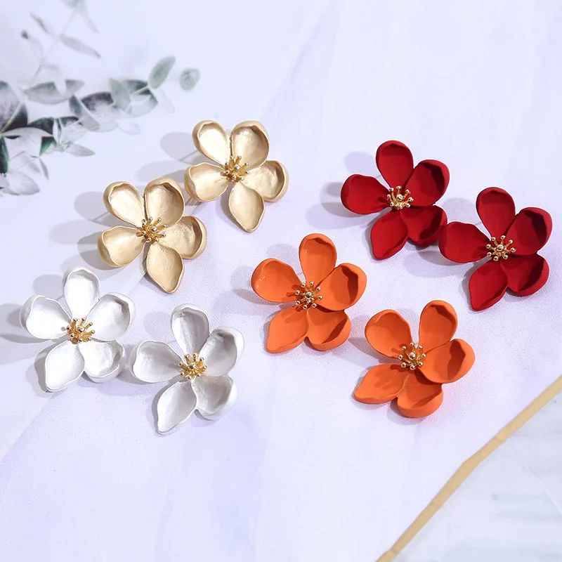 Fashion Ladies Metal Flower Drop Earrings For Women 2019 Trendy Cute Alloy Spray Paint Dangle Earring Party Jewelry Gifts | Украшения и