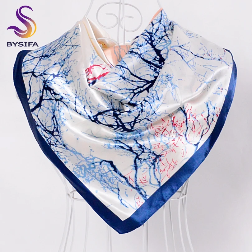 

[BYSIFA] Silk Scarves China 2016 New Tree Pattern Female Large Silk Scarf Multi Head Scarves Luxury Blue Satin Winter Scarves