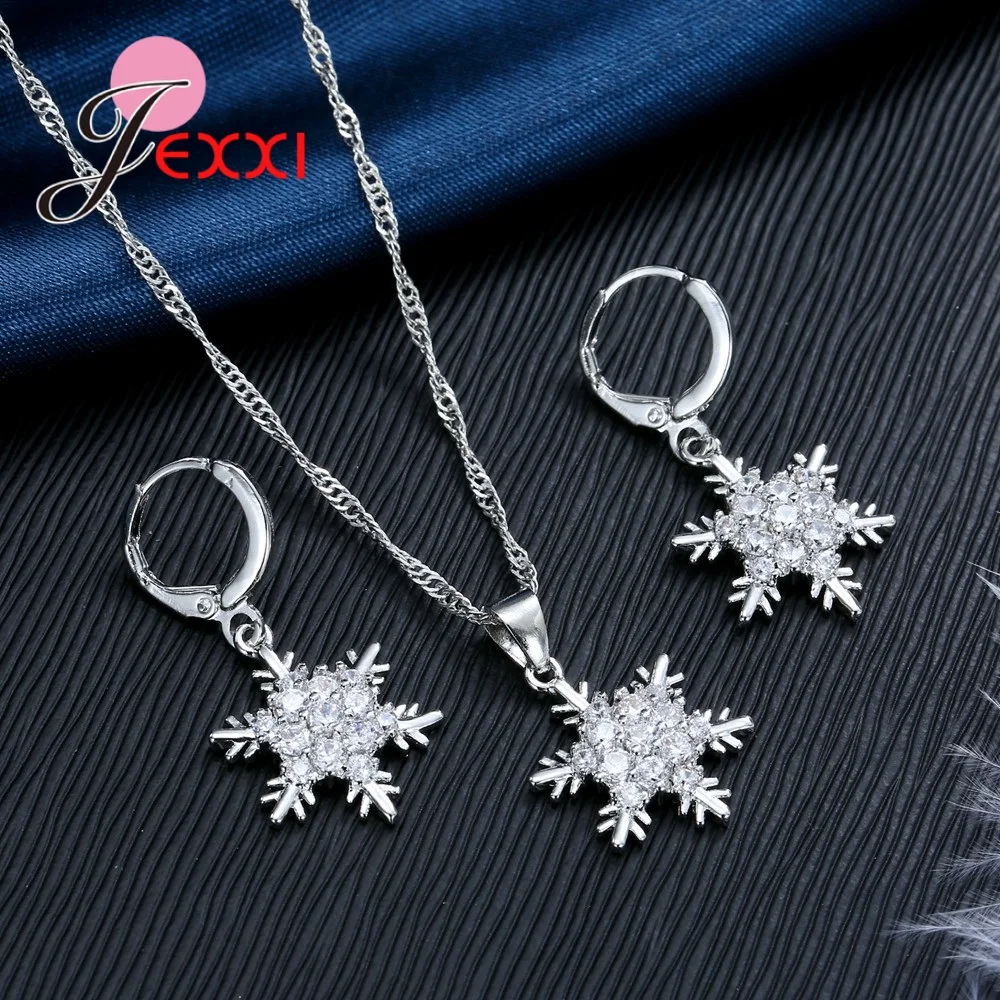 Женские Ювелирные наборы из ожерелья и серёвечерние в виде снежинки