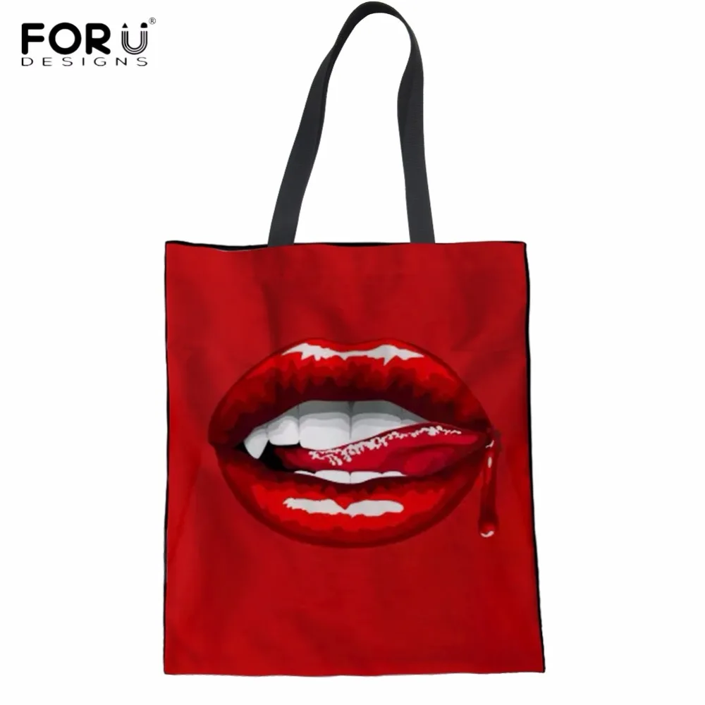 FORUDESIGNS/Модные женские хозяйственные сумки с принтом красных кровяных губ Большая
