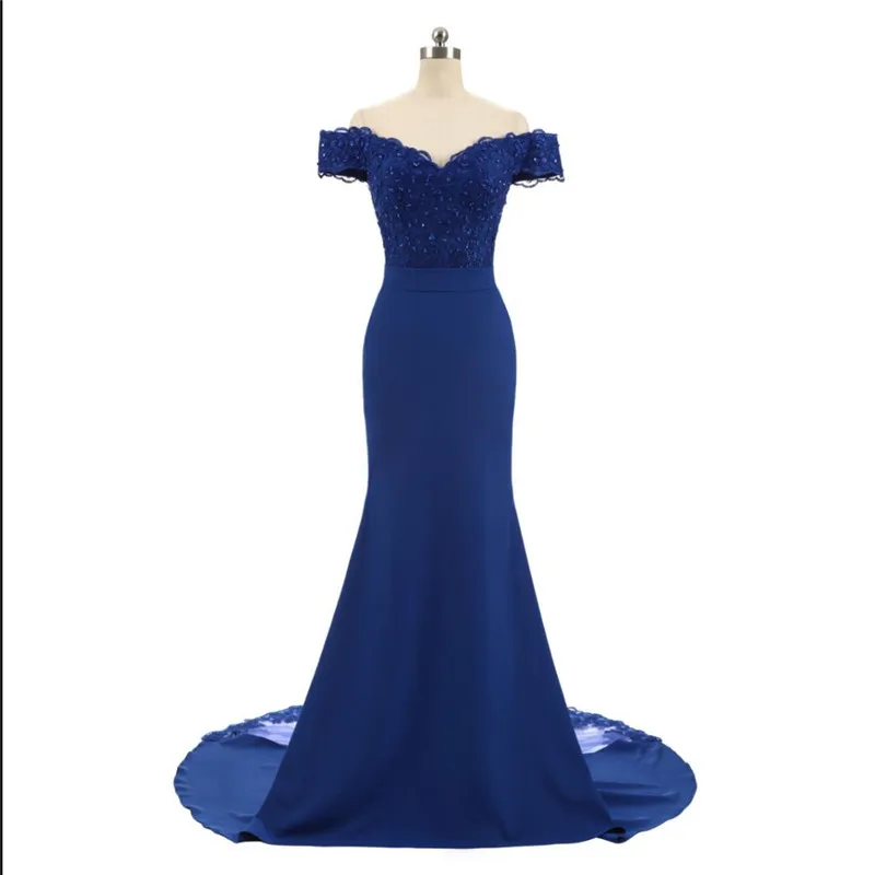 Royal Blue Шампанское свадебное платье, платье подружки невесты, Кепки рукав с аппликацией, с бусинами, в стиле русалки, платье подружки невесты, свадебные платья Robe Demoiselle D'honneur - Color: Royal Blue