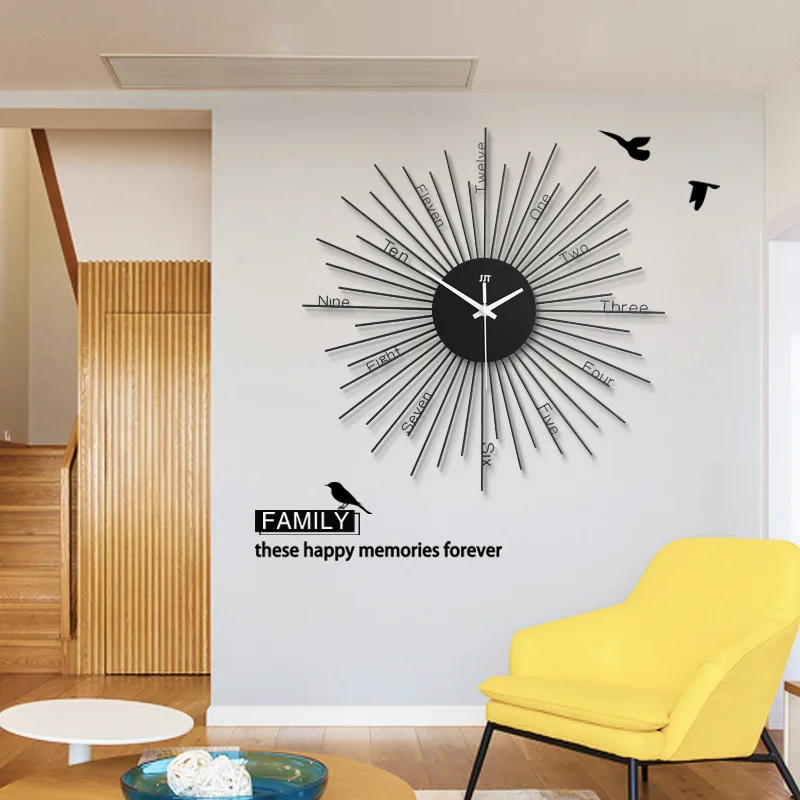 _ Креативные металлические настенные часы круглые домашние украшения беззвучные