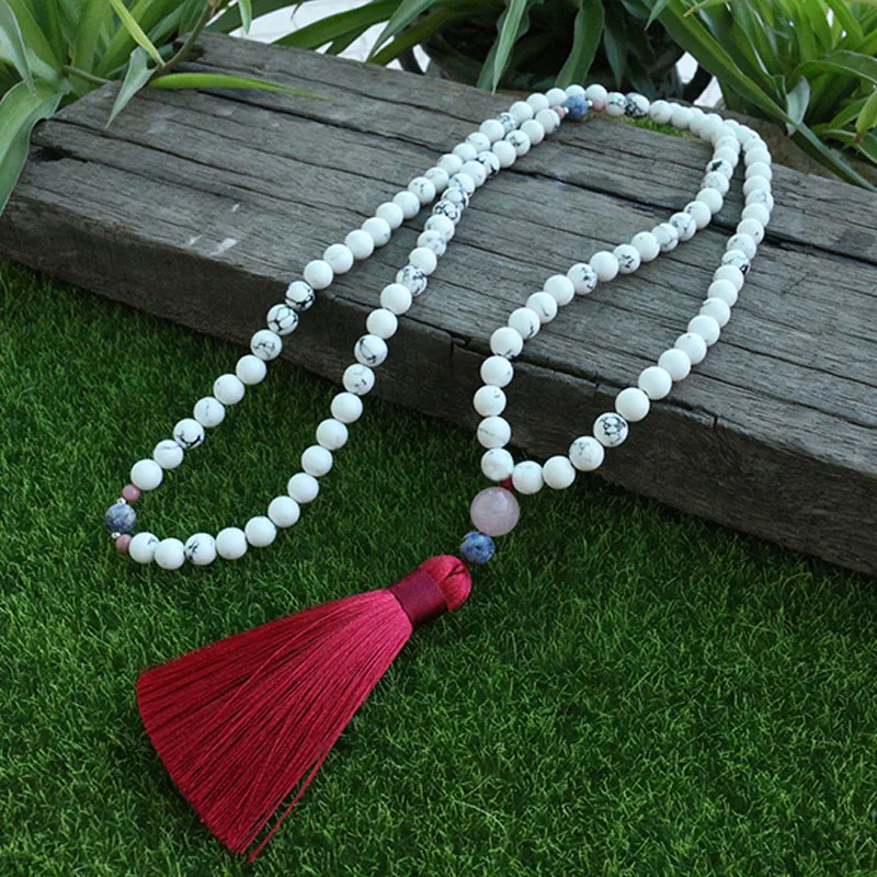 Ожерелье с бусинами Howlite Mala 8 мм спокойствие и папапала Йога 108 реальное ювелирное