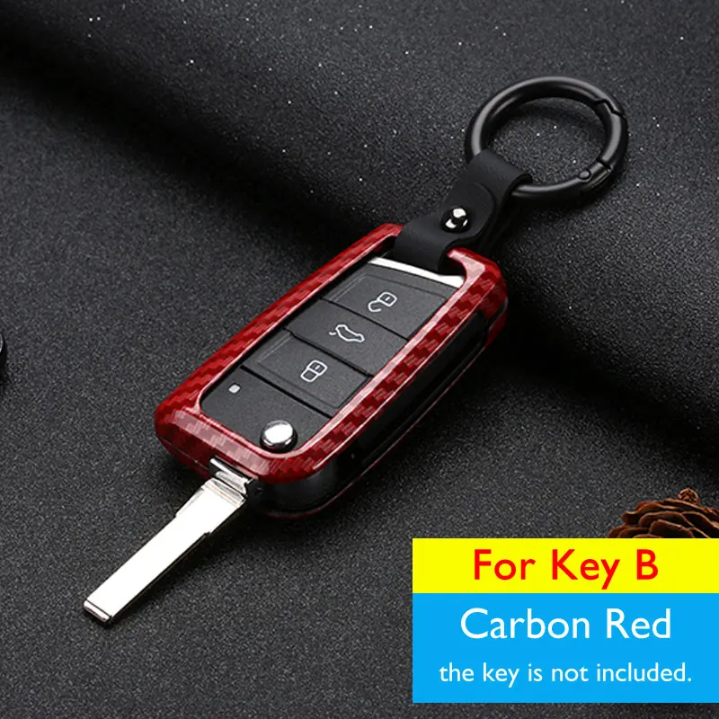 B Carbon Red Чехол для ключей автомобиля из сплава для VW Volkswagen Golf Passat Polo Skoda Octavia SEAT Ibiza 6J Ateca чехол дистанционного брелока брелок защитная сумка - Название цвета: B Carbon Red