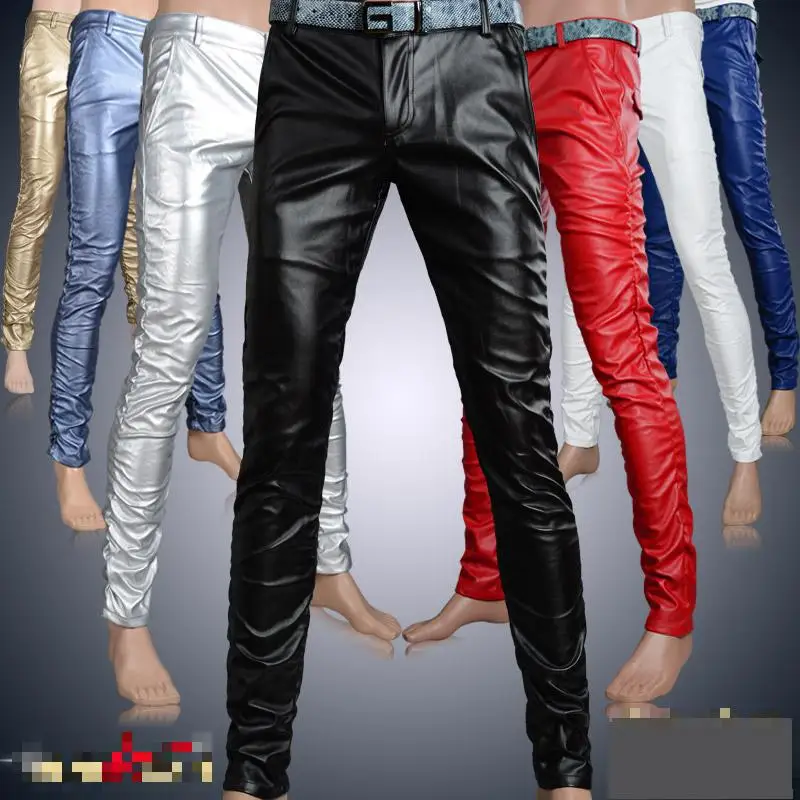 Новые мотоциклетные Клубные обтягивающие кожаные брюки мужские популярные