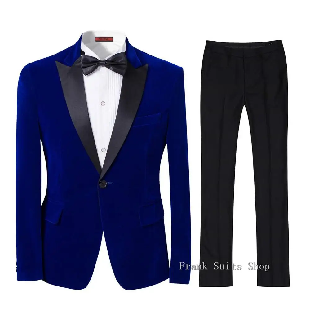 

Custom Made Groomsmen Black Lapel Groom Tuxedos Velvet Men Suits Wedding Best royal blue Blazer suit 2019 (Jacket+Pants)