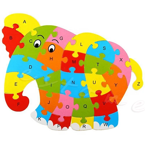 Elephant Симпатичные деревянные головоломки Животные Играть зависит от алфавита для обучения детей ГАИ - Цвет: Elephant