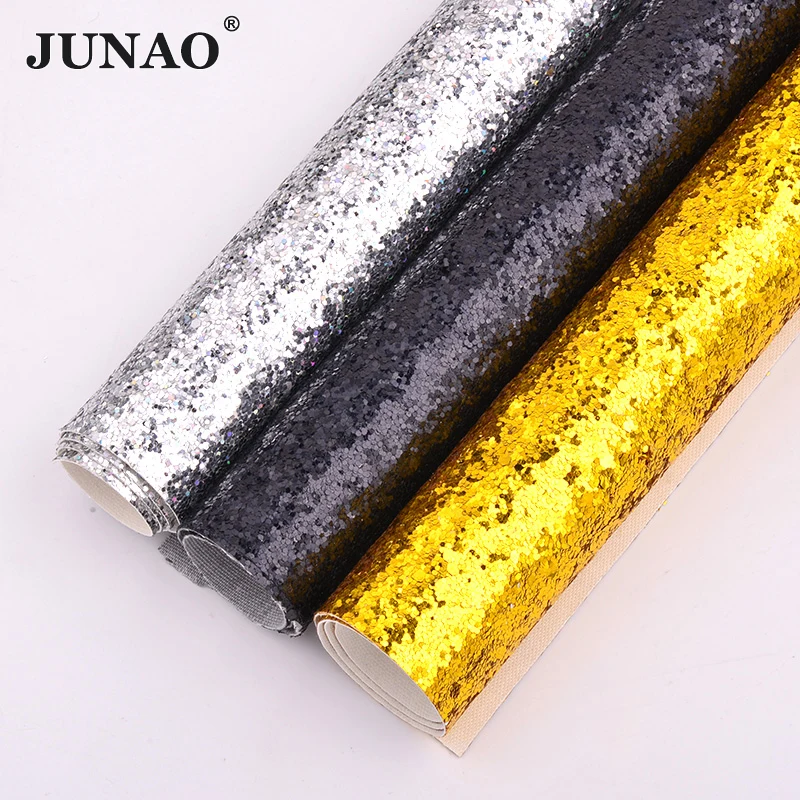 JUNAO 20*34 см серебристо золотисто черная блестящая синтетическая кожаная ткань