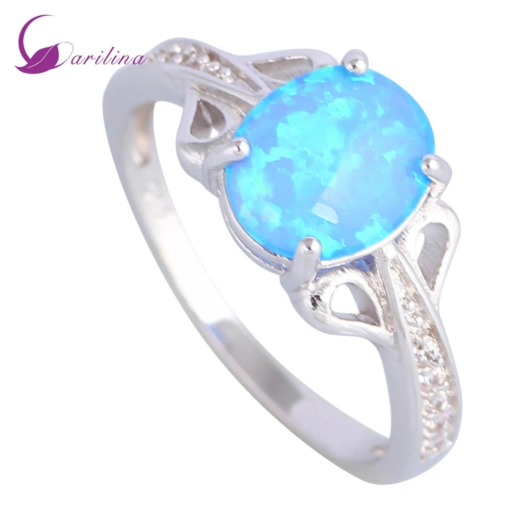 

Wedding Jewelry Rings For Women Blue Fire Opal Silver Color Overlay Ring Size 5 6 7 8 9 10 R506