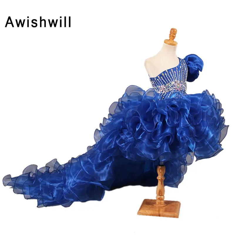 

Blue Flower Girl Dresses for Weddings Princess Little Girls Evening Gown High Low Beading Organza Birthday Dress for Girls 2020