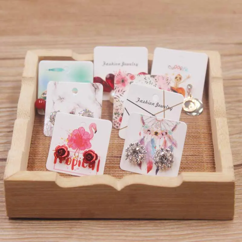 50 шт. белый мрамор ювелирные изделия серьги-гвоздики бумажная упаковка бирка