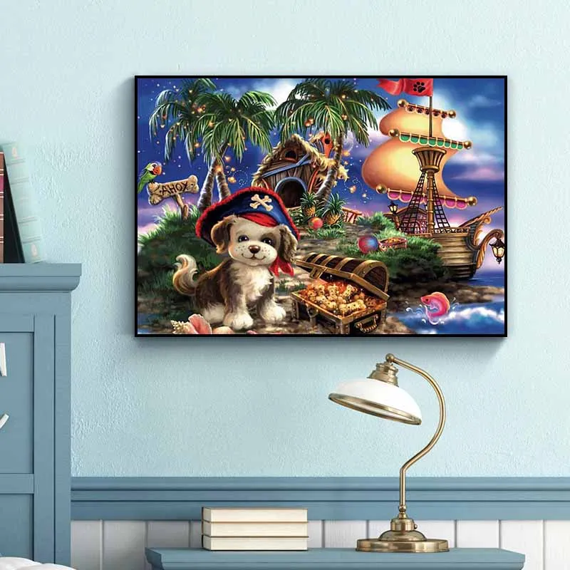 Полная Алмазная картина FineTime собака Пират капитан вышивка животные с круглыми