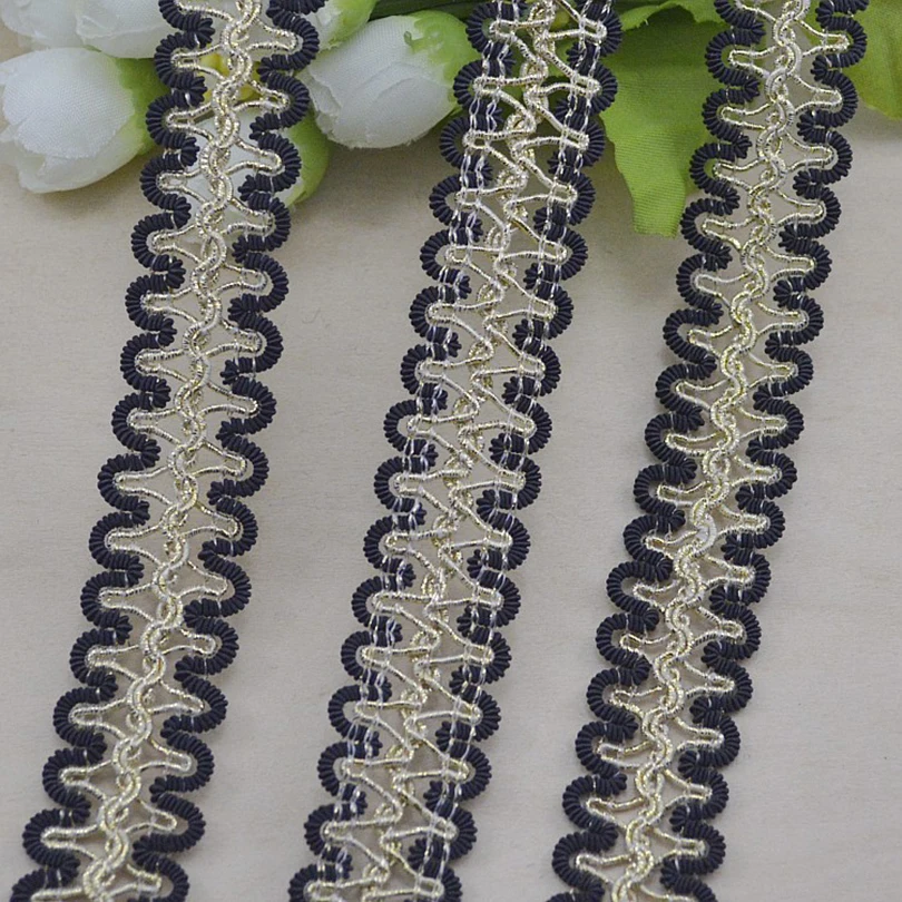 

10Metres 2.1cm Wide Gold and Silver Line Fabric Centipede Lace Trim Clothing Textiles Curved Edge Sew Webbing