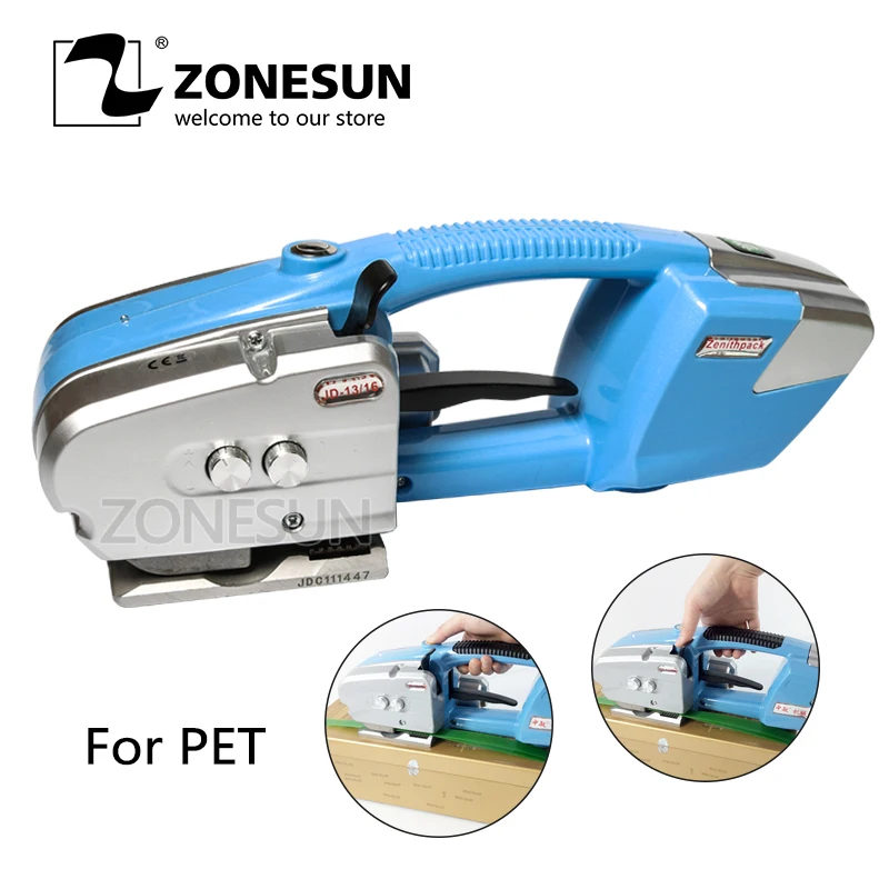 ZONESUN Электрический ОБВЯЗОЧНЫЙ станок с питанием от аккумулятора, сварочный аппарат для трения 12-19 мм, Полуавтоматический ПЭТ ремень