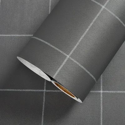 Grey-large grid Скандинавские простые самоклеящиеся обои с сеткой водонепроницаемые матовые и шелковые текстурированные обои для домашнего декора и парикмахерского декора стен - Цвет: Grey-large grid